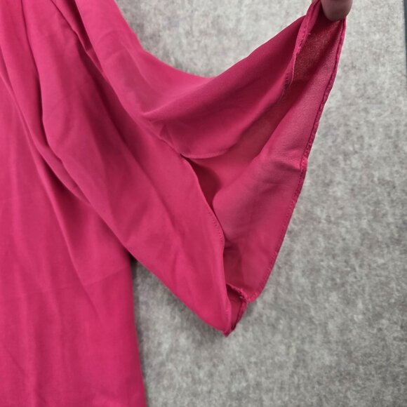 Womens Loose Fit Pink Blouse Keyhole Back Lightweight 3/4 Sleeve Flowy Style - Picture 4 of 8